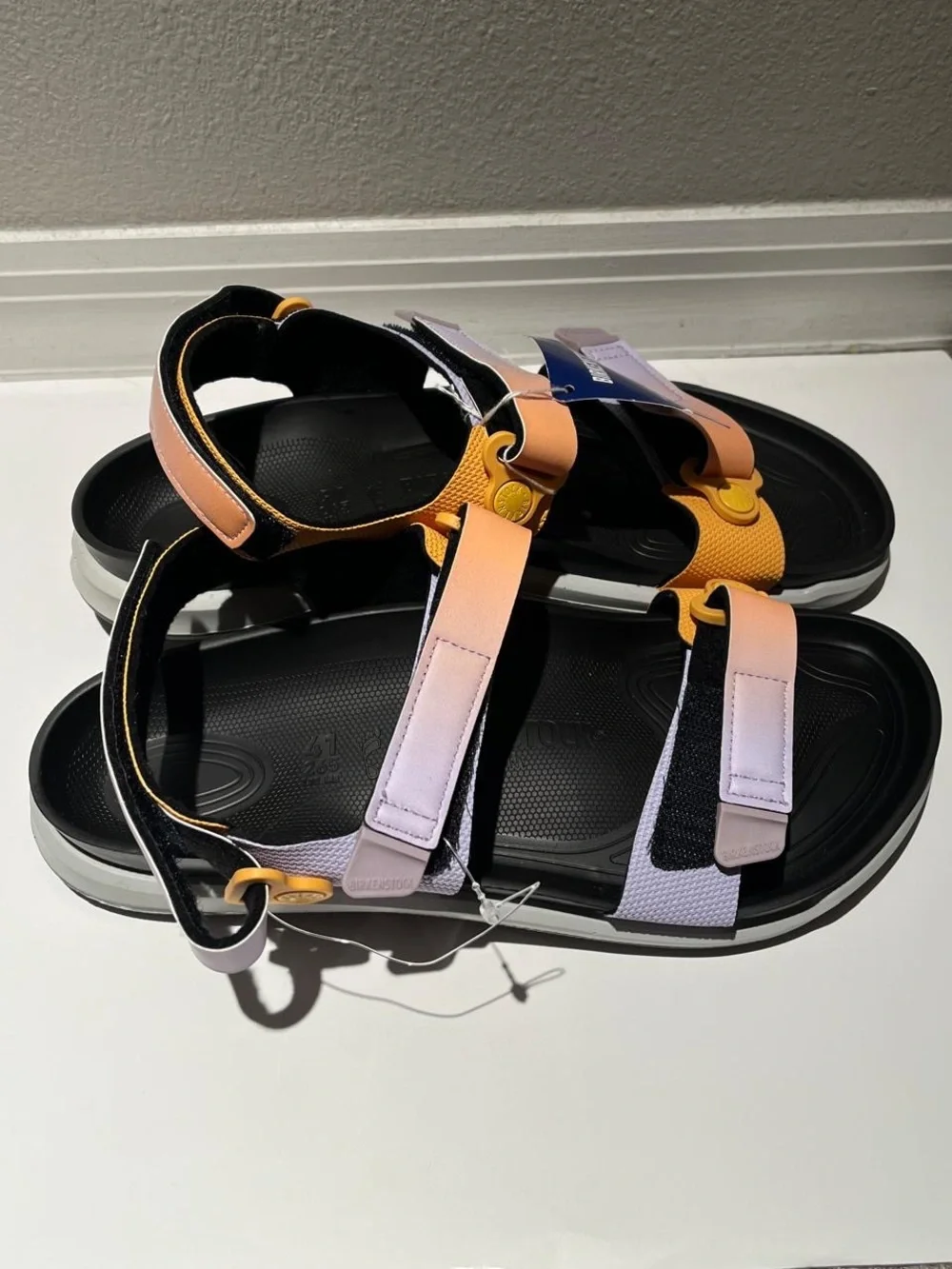 Birkenstock Black Footbed Sandal with Peach & Lavender Gradient Straps